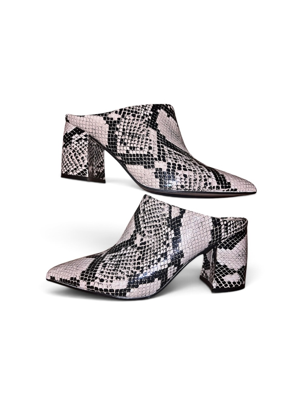 Marc Fisher size 6.5 Snake-Print Block Heel Mules